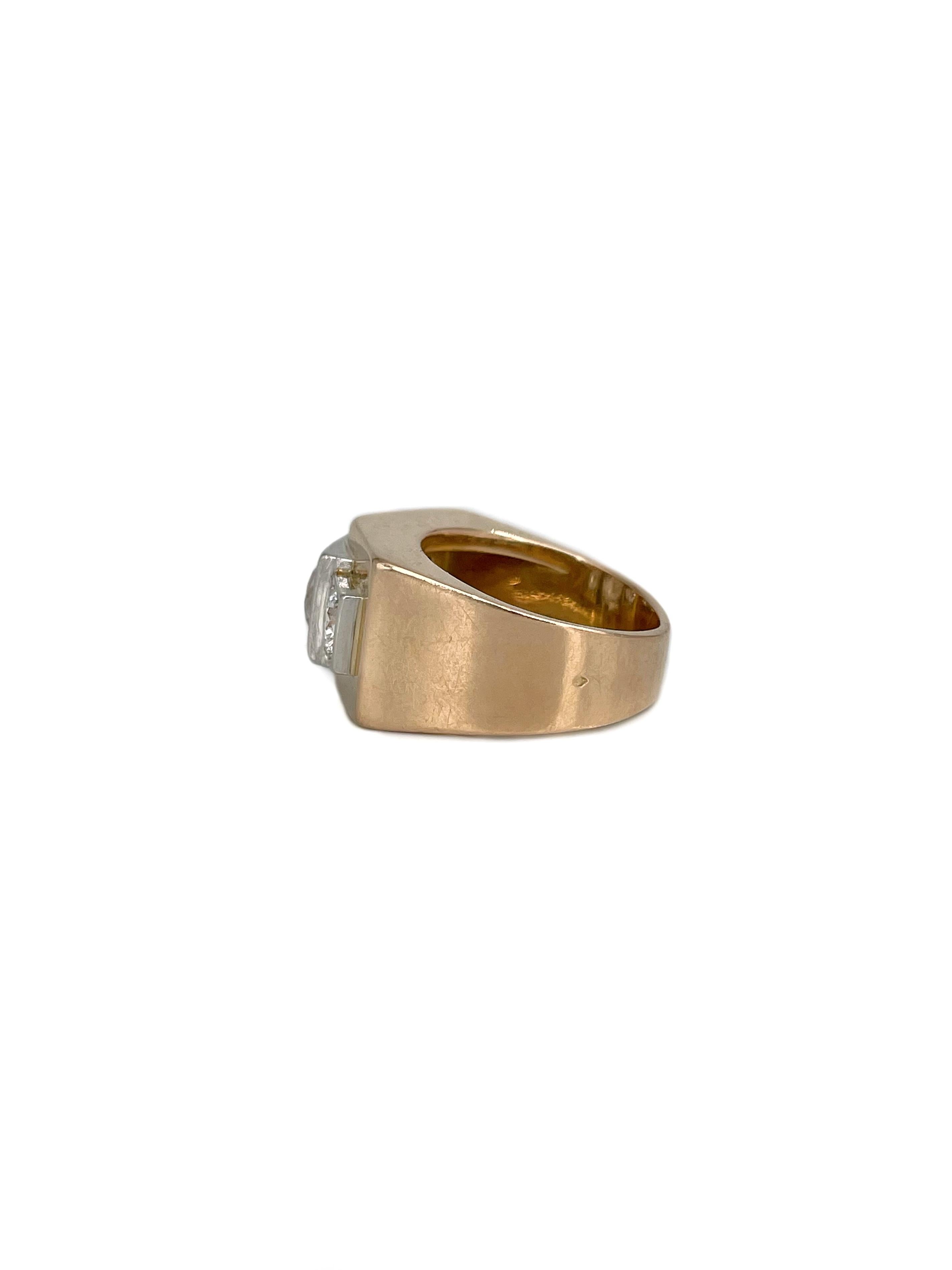 Bague de cocktail Art déco en or 18 carats TW 1,75 carat de diamant SI1 Bon état - En vente à Vilnius, Vilniaus apskr.