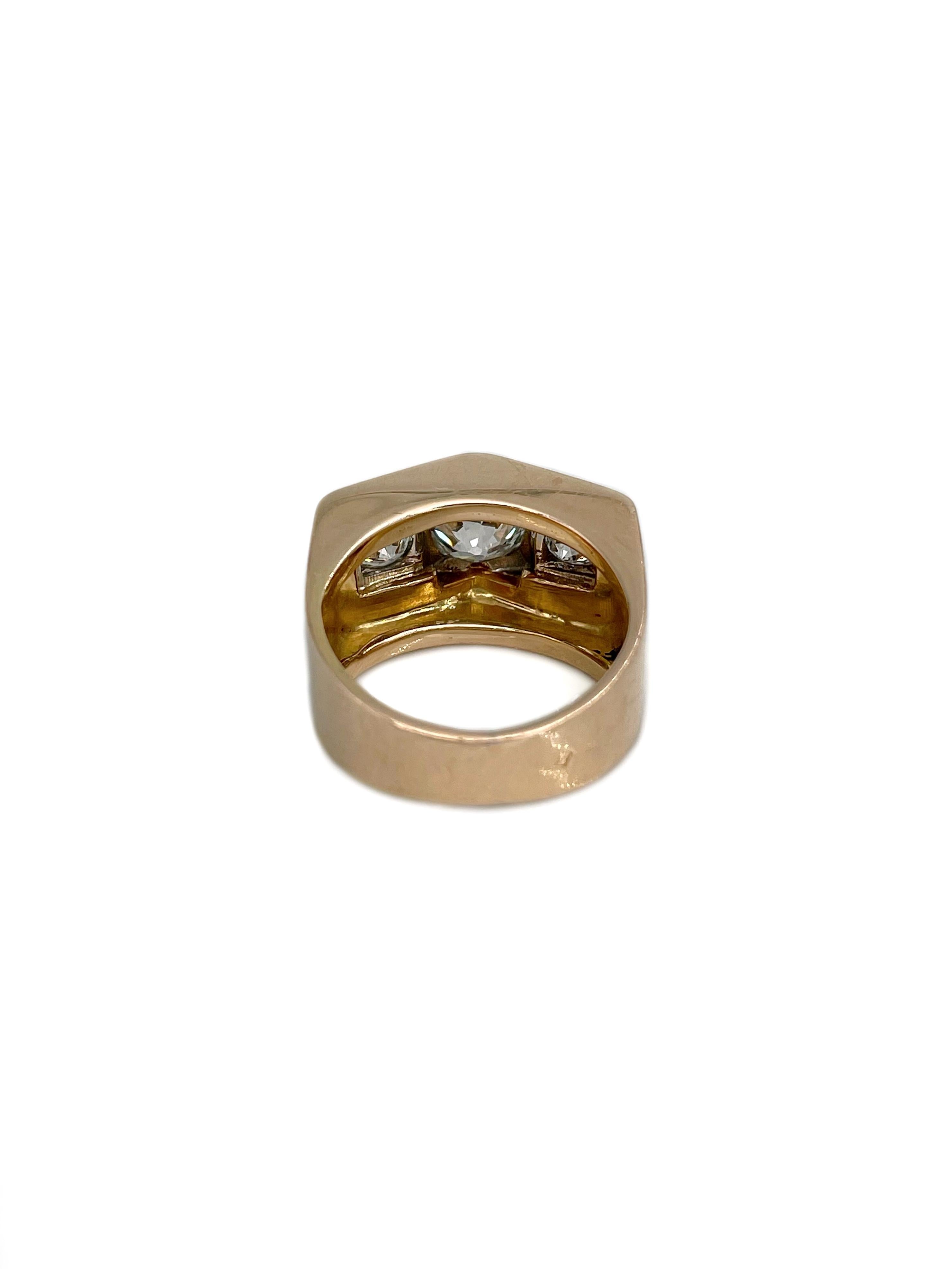 Bague de cocktail Art déco en or 18 carats TW 1,75 carat de diamant SI1 Unisexe en vente