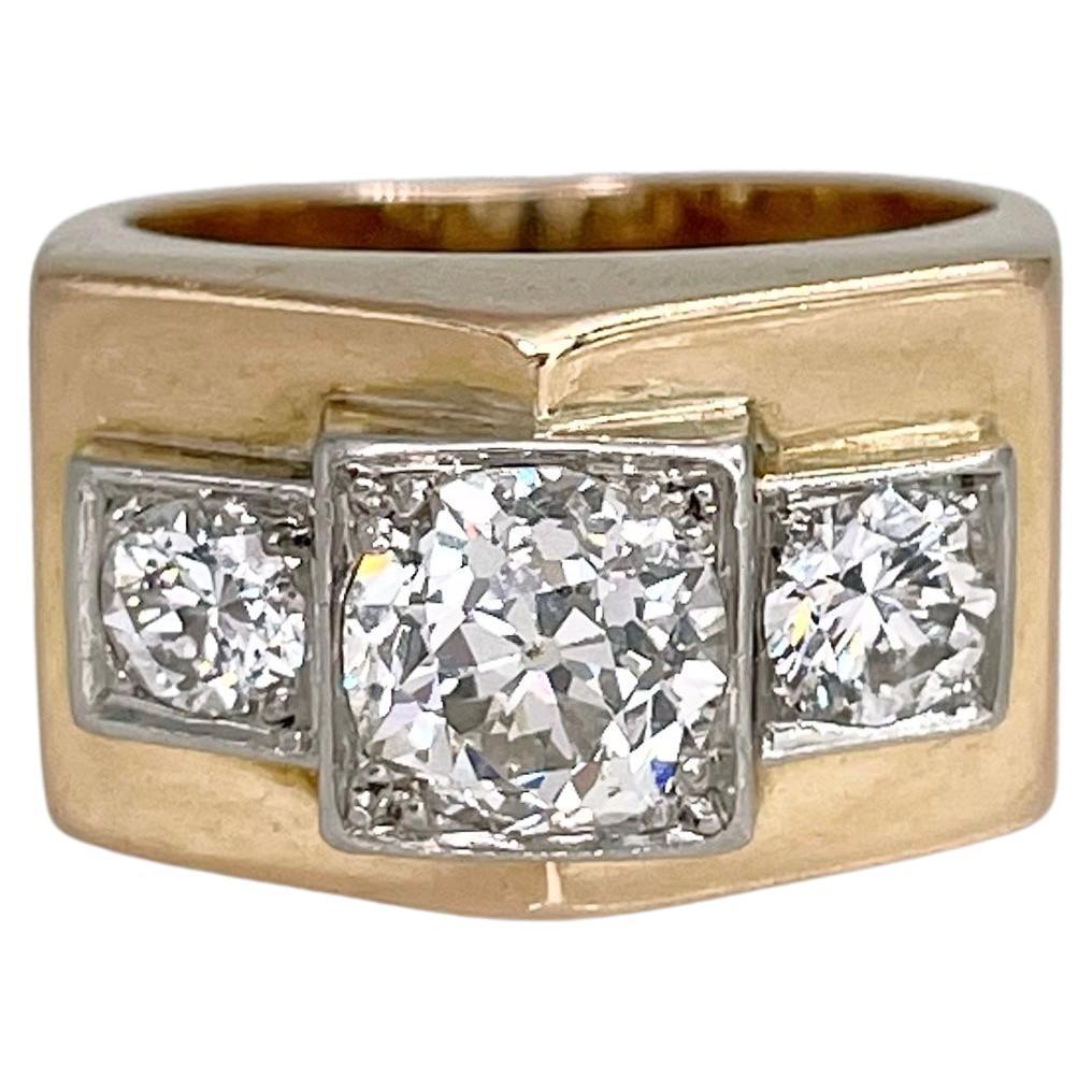 Bague de cocktail Art déco en or 18 carats TW 1,75 carat de diamant SI1 en vente