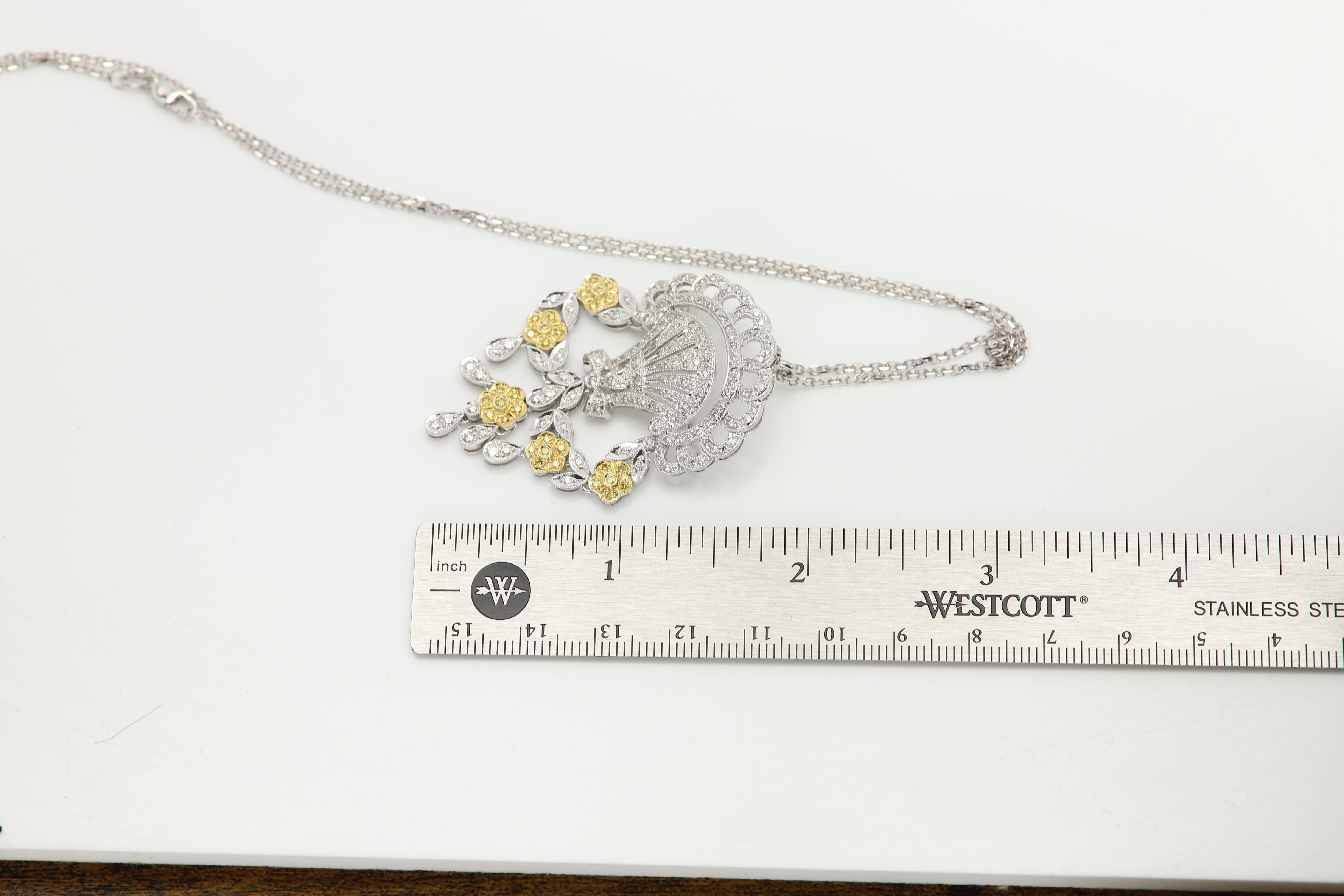 De las mujeres Collar Art Decó 18 Kilates Broche Colgante Grande con Diamantes en venta