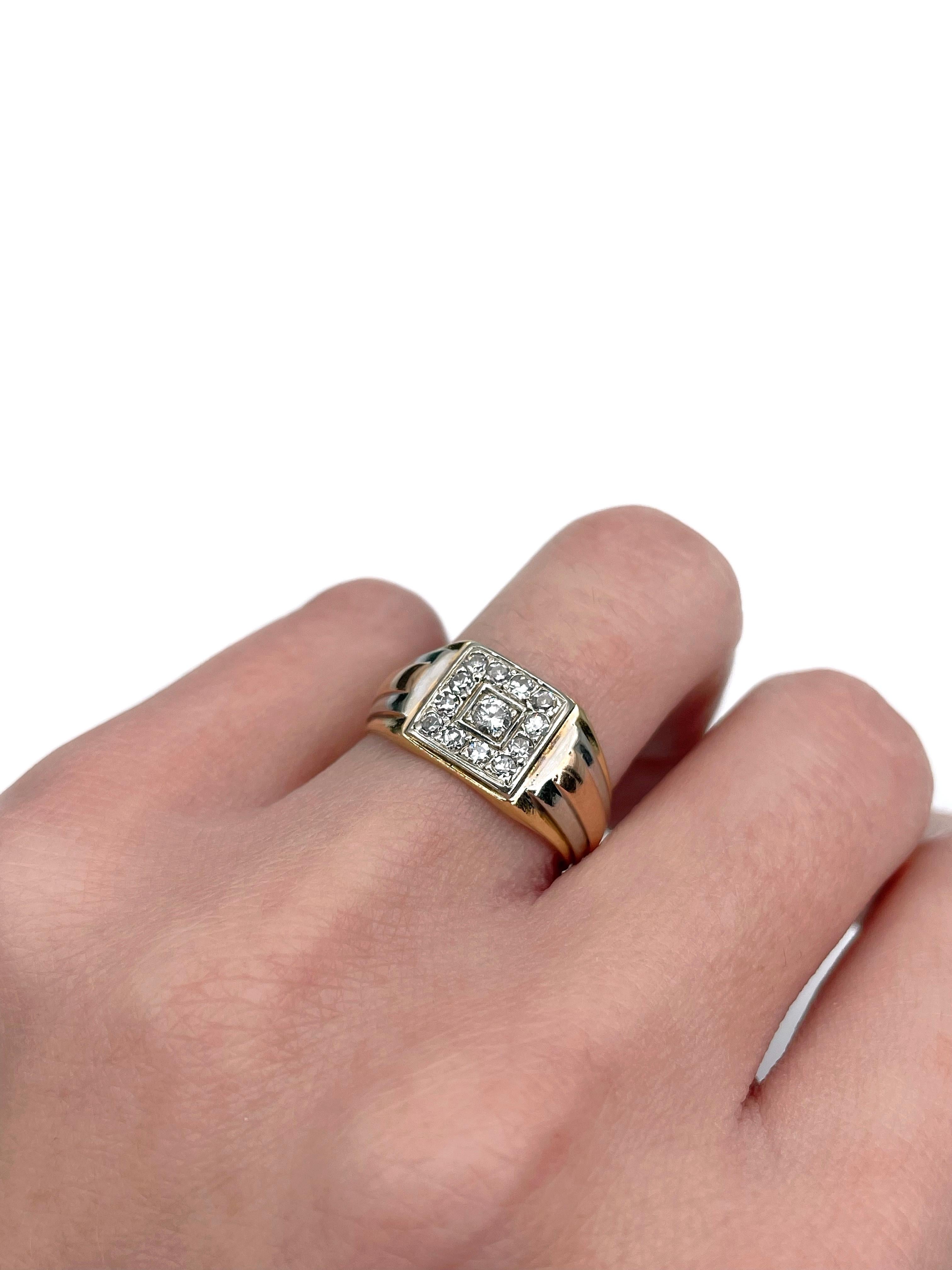 Art Deco 18 Karat Tri-Colour Gold 0.29 Carat Diamond Cluster Ring In Good Condition For Sale In Vilnius, LT