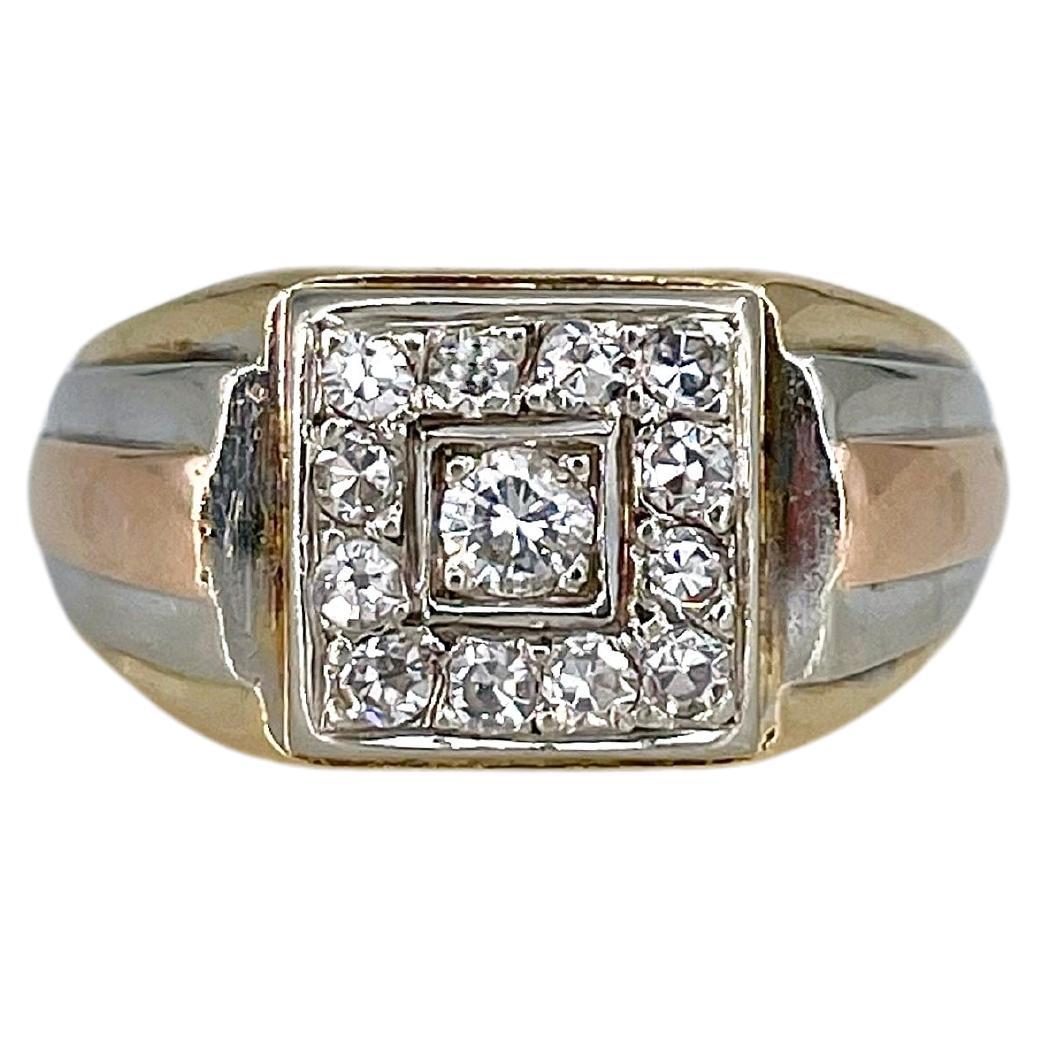 Art Deco 18 Karat Tri-Colour Gold 0.29 Carat Diamond Cluster Ring For Sale