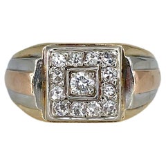 Art Deco 18 Karat Tri-Colour Gold 0.29 Carat Diamond Cluster Ring