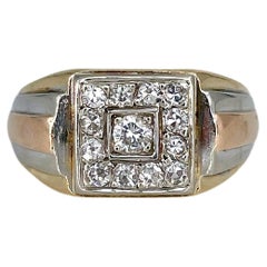 Art Deco 18 Karat Dreifarbengold 0,29 Karat Diamant Cluster Ring