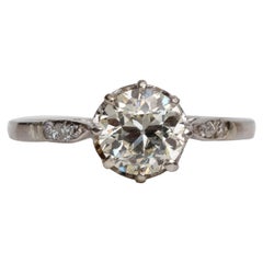 Art Deco 18 Karat White Gold 1.01 Carat Old European Cut Solitaire Ring
