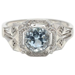 Antique Art Deco 18 Karat White Gold and Blue Topaz Engagement Ring