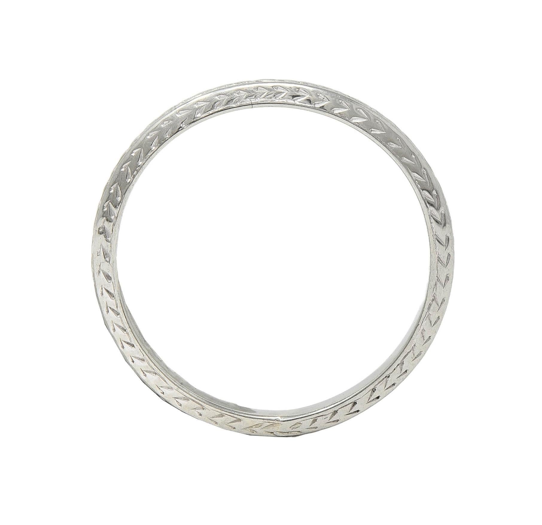 Art Deco 18 Karat White Gold Antique Wheat Wedding Band Ring For Sale 2