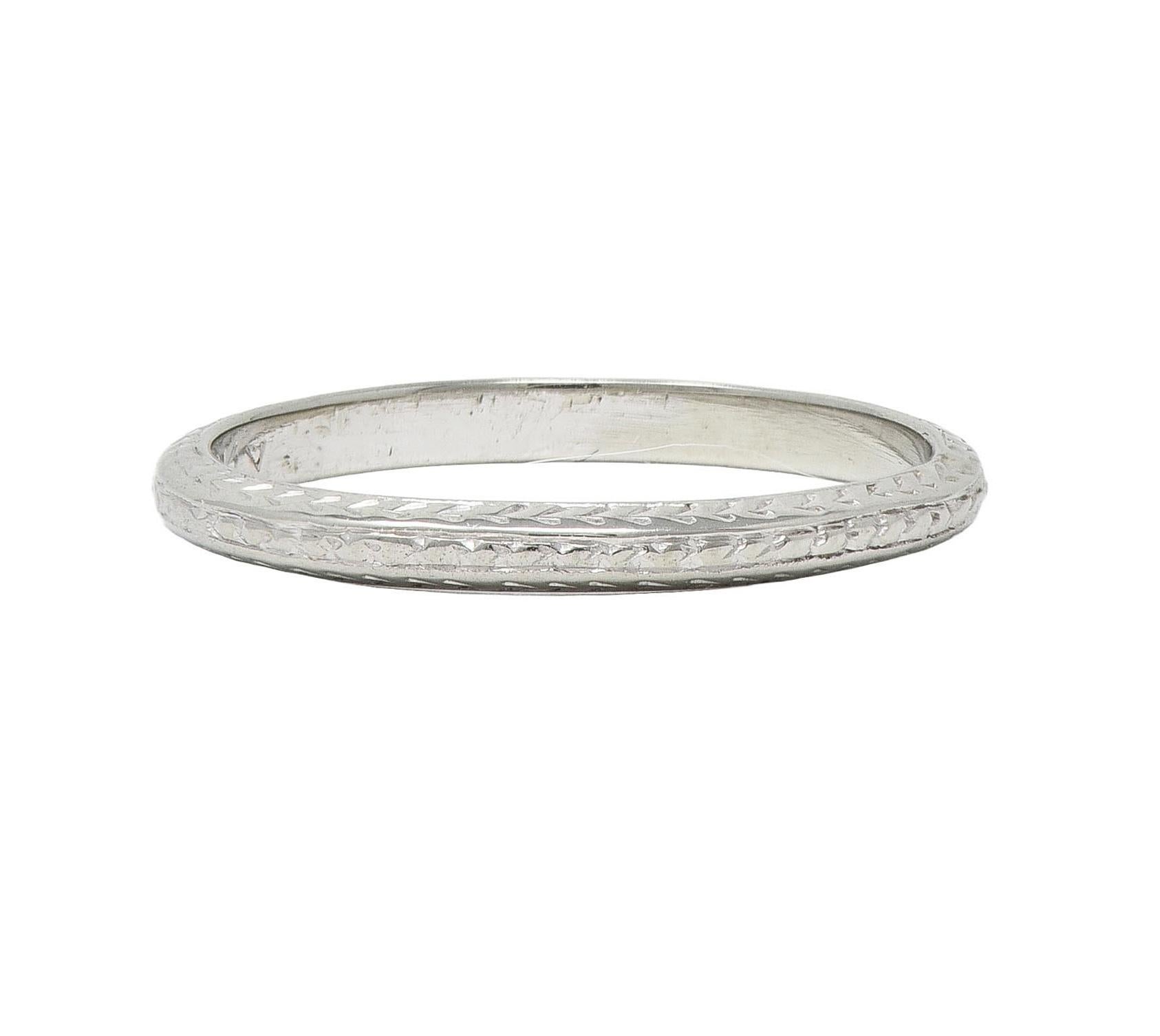Art Deco 18 Karat White Gold Antique Wheat Wedding Band Ring For Sale 3
