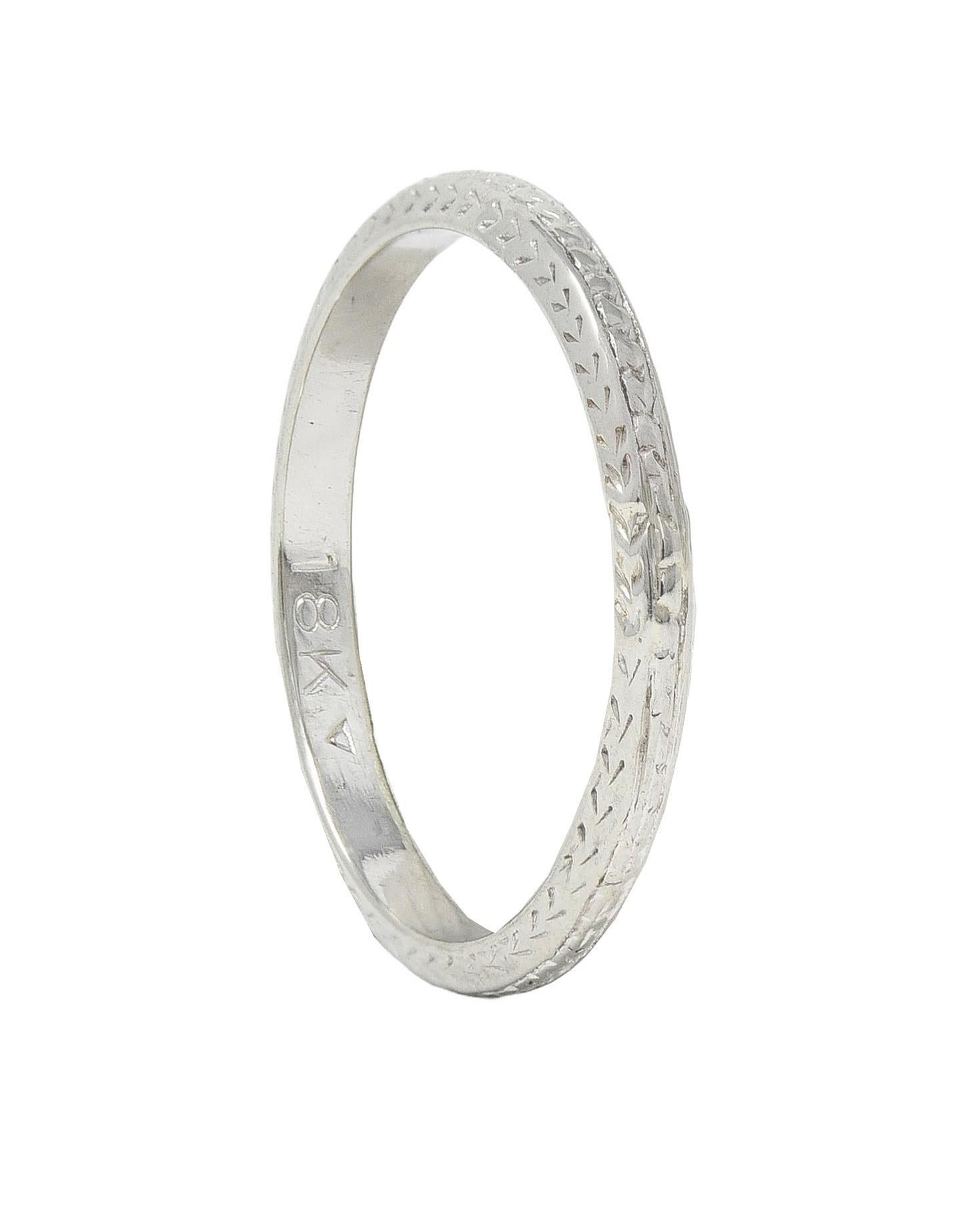 Art Deco 18 Karat White Gold Antique Wheat Wedding Band Ring For Sale 4