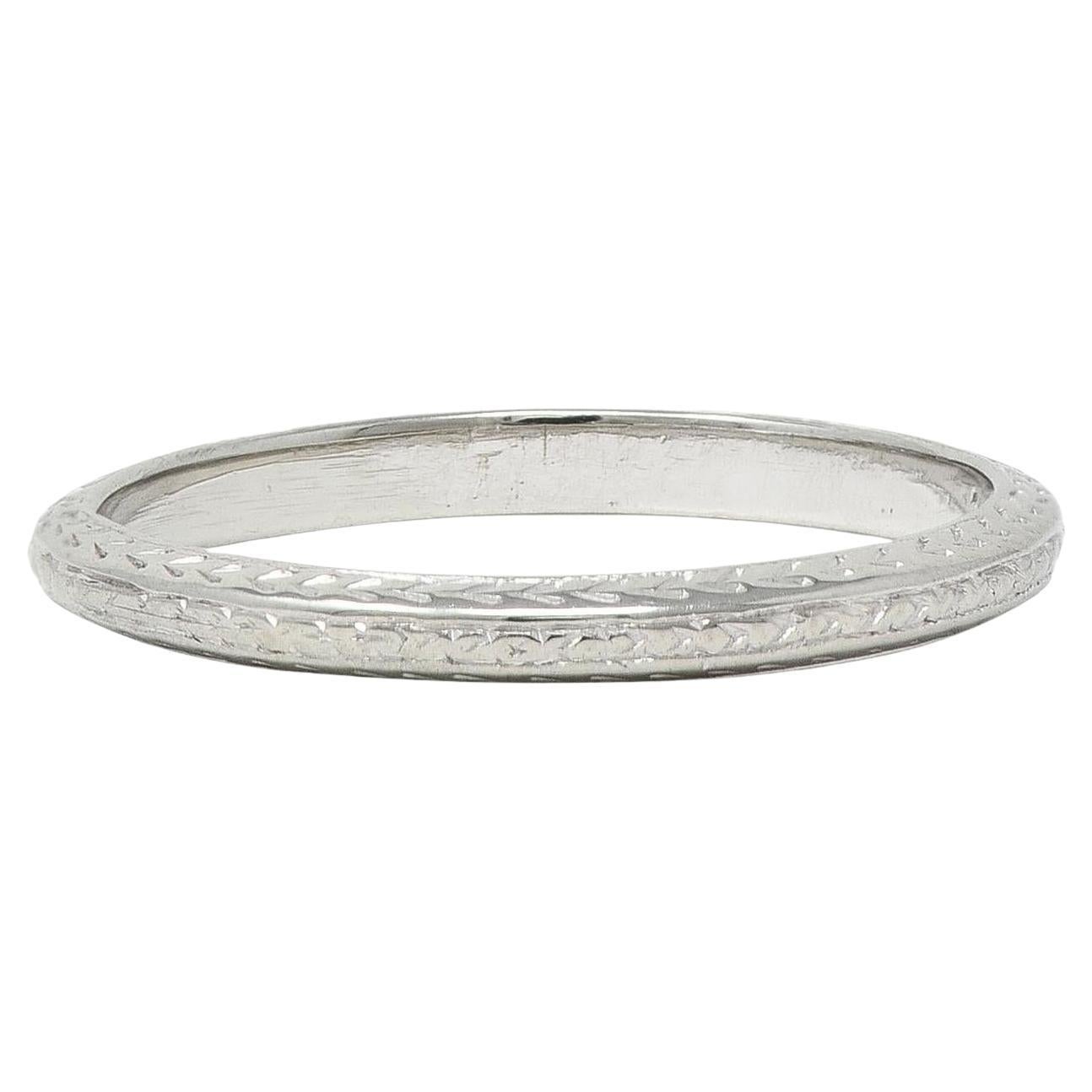 Art Deco 18 Karat White Gold Antique Wheat Wedding Band Ring