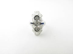 Art Deco 18 Karat White Gold Diamond and Sapphire Ring