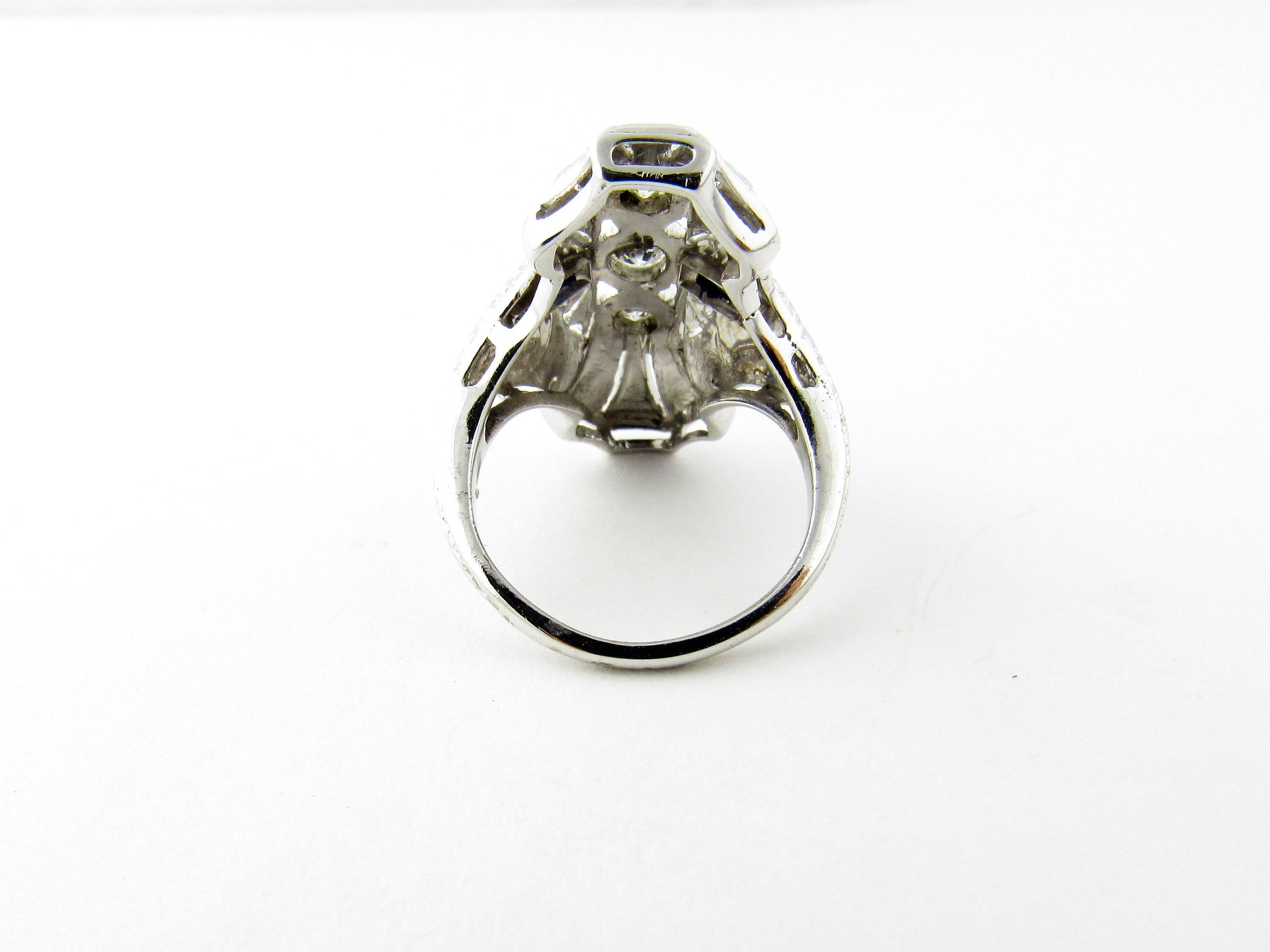 Art Deco 18 Karat White Gold Diamond and Sapphire Ring In Excellent Condition For Sale In Washington Depot, CT