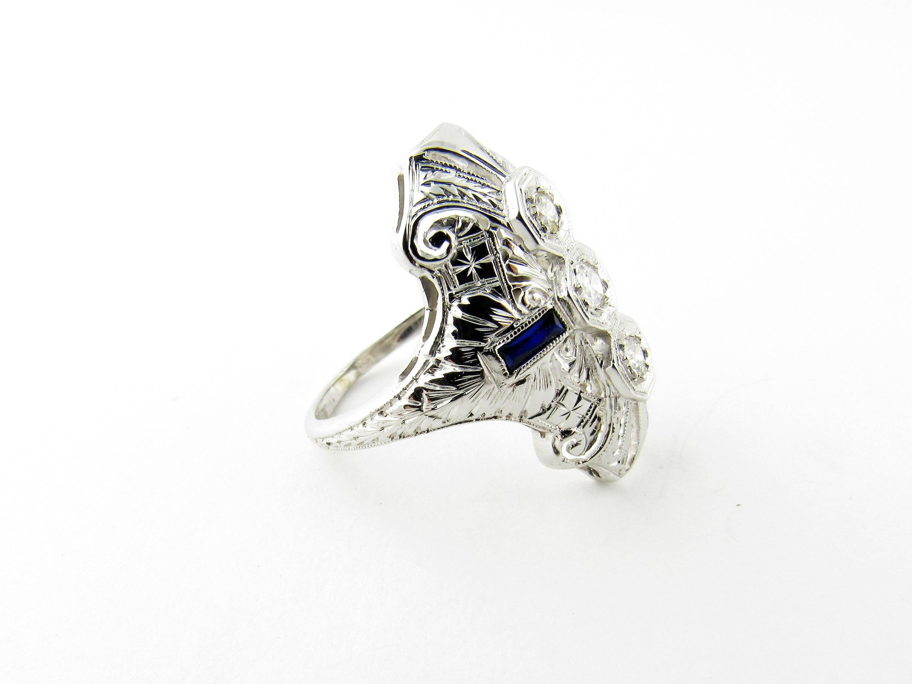 Women's Art Deco 18 Karat White Gold Diamond and Sapphire Ring For Sale