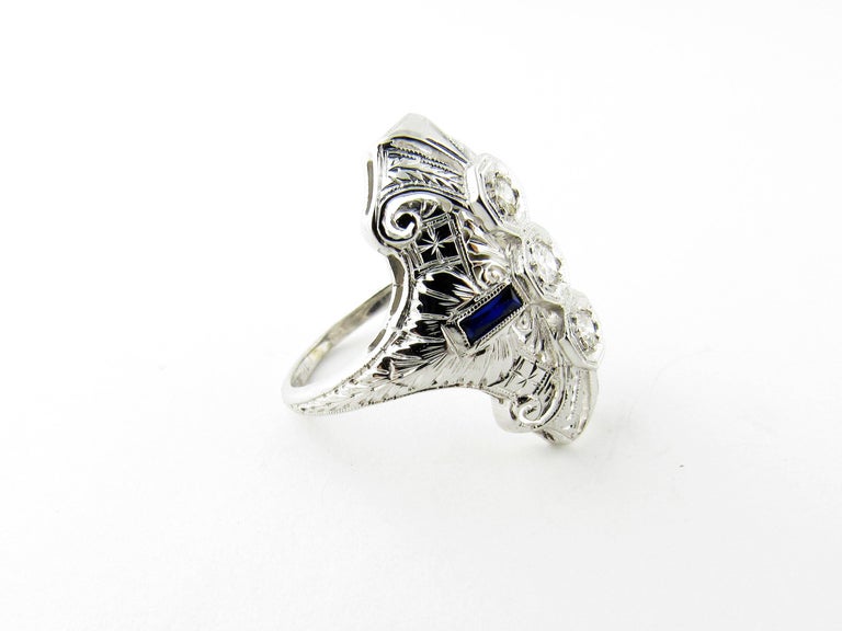 Art Deco 18 Karat White Gold Diamond and Sapphire Ring For Sale at 1stDibs