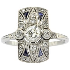 Antique Art Deco 18 Karat White Gold Diamond and Sapphire Ring