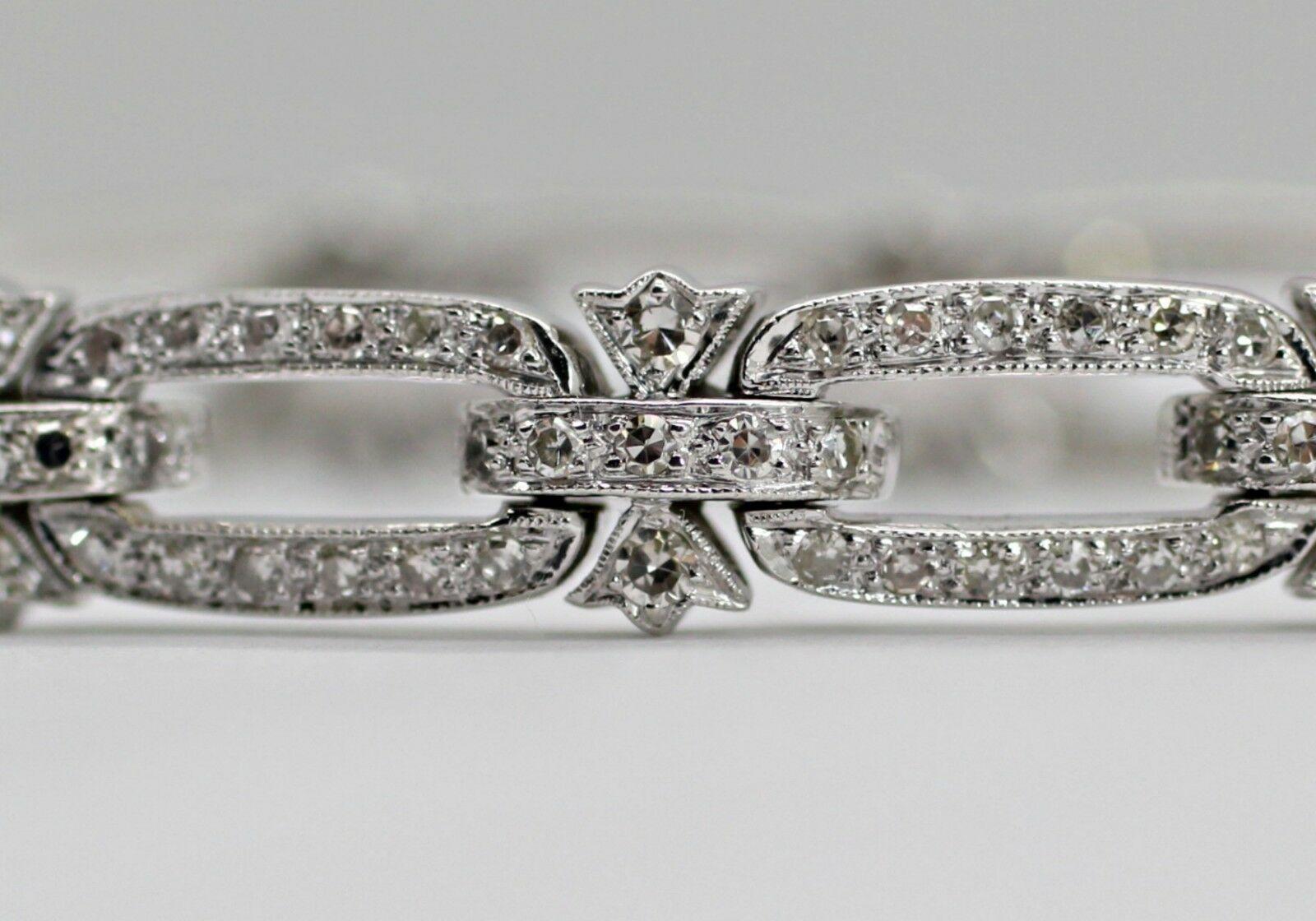 Art Deco Style 18 Karat White Gold Diamond Bracelet .90pts. Carat 10