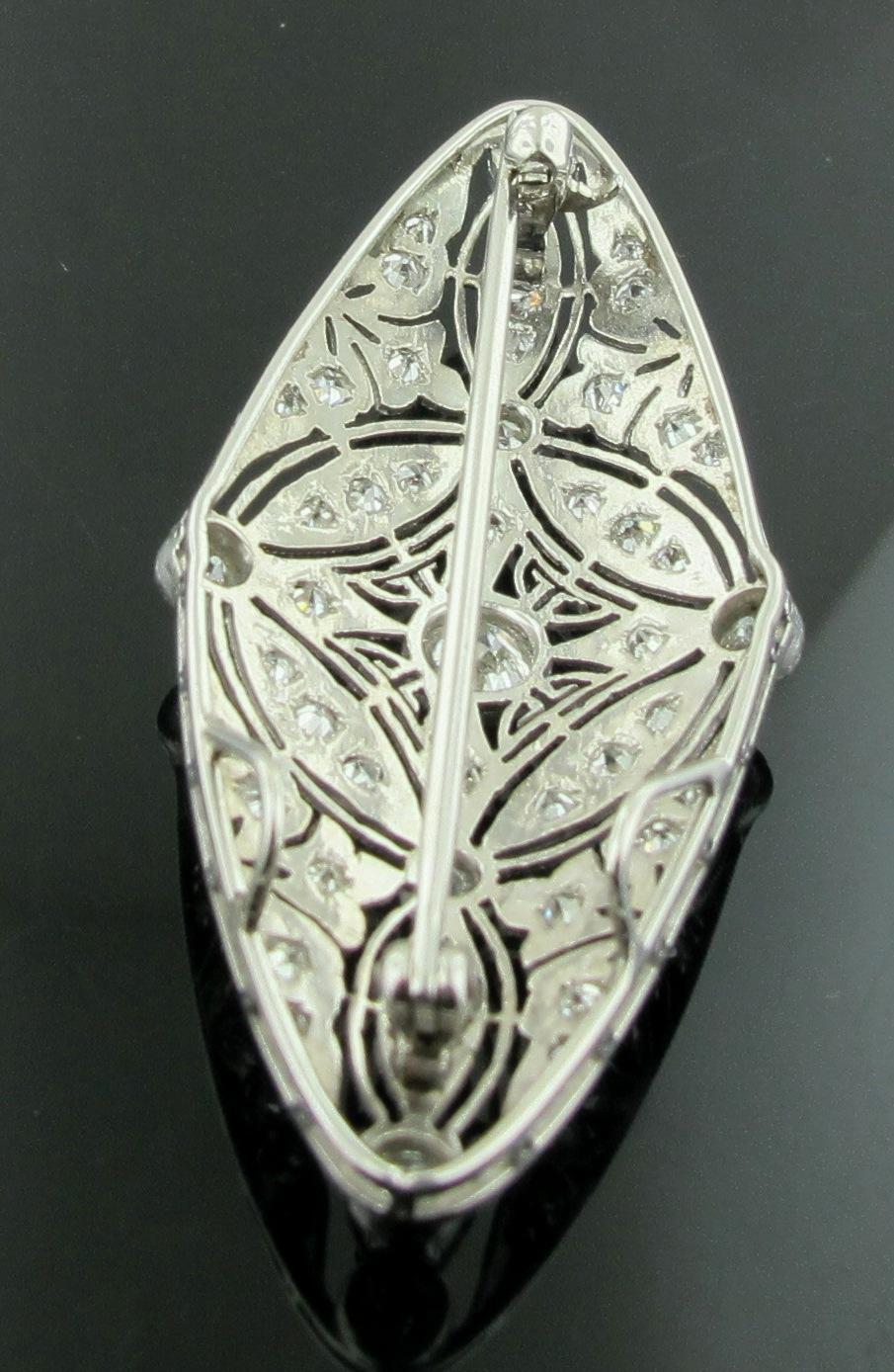Round Cut Art Deco 18 Karat White Gold Diamond Brooch and Pendant