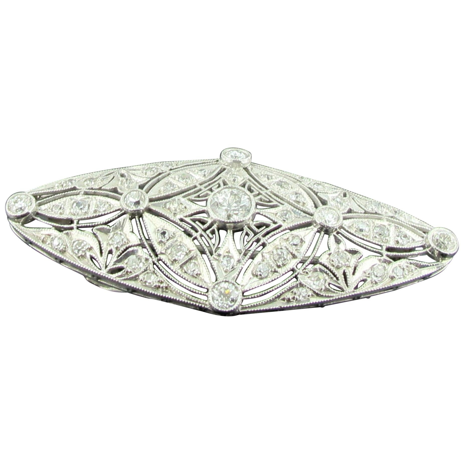 Art Deco 18 Karat White Gold Diamond Brooch and Pendant