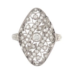 Art Deco 18 Karat White Gold Diamond Filigree Ring