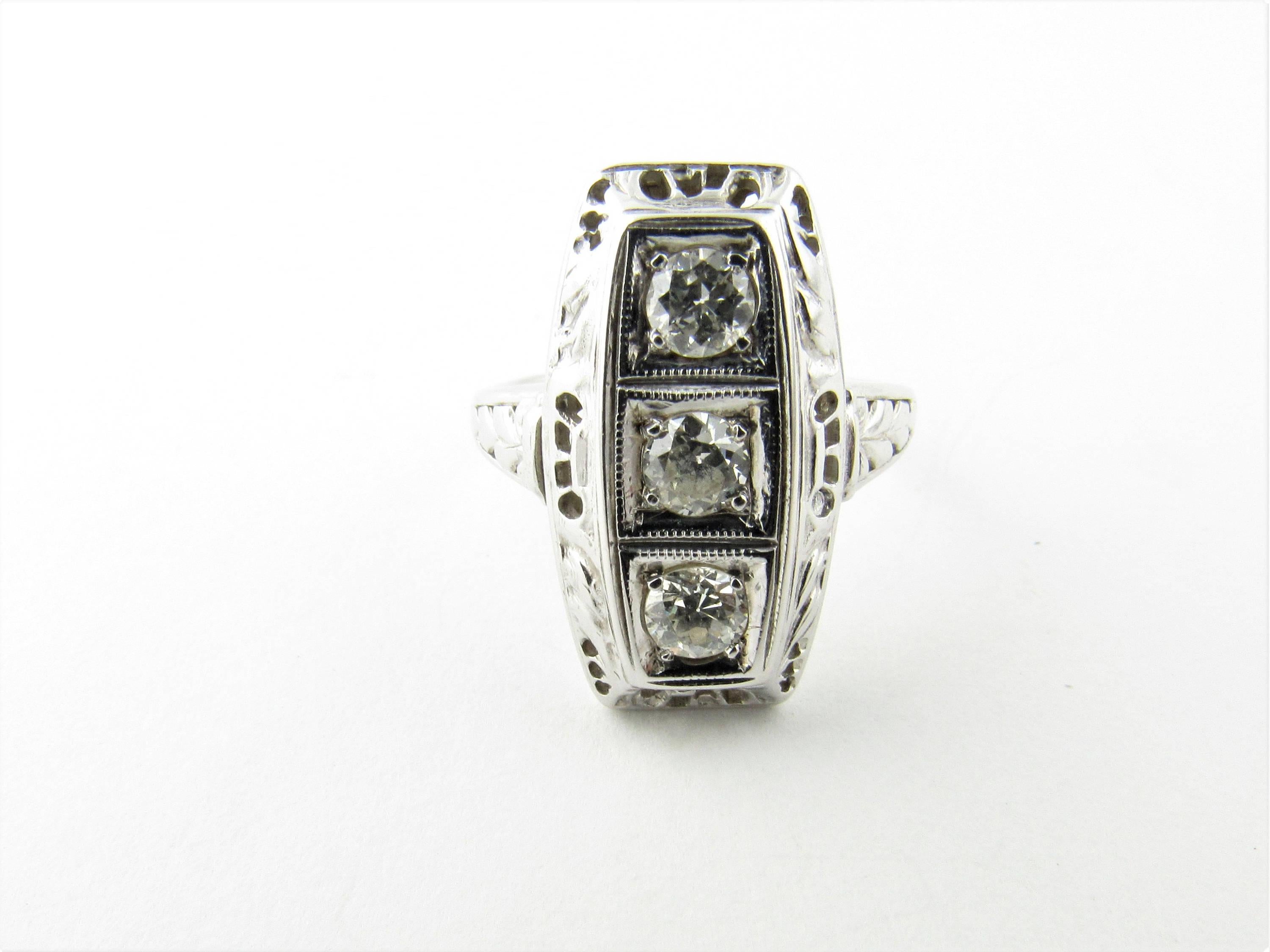 Women's Art Deco 18 Karat White Gold Diamond Ring .75 Carat For Sale