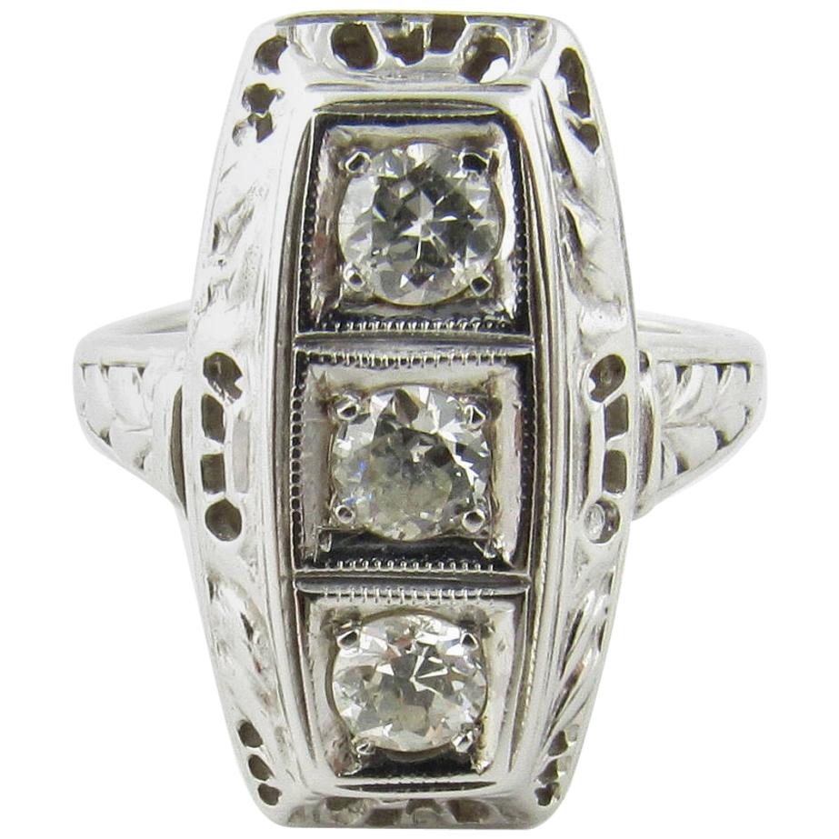 Art Deco 18 Karat White Gold Diamond Ring .75 Carat For Sale