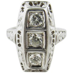 Vintage Art Deco 18 Karat White Gold Diamond Ring .75 Carat