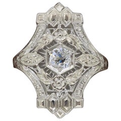 Art Deco 18 Karat White Gold Diamond Shield Ring Vintage Art Deco 18 Karat White Gold Diamond Shield Ring