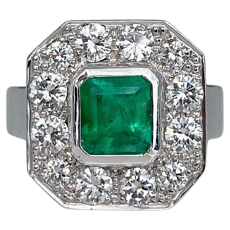 9ct White Gold 2.32ct Emerald Cut Amethyst and Diamond Art Deco Cluster Ring