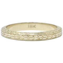 Vintage Art Deco 18 Karat White Gold Engraved Wheat Band Ring