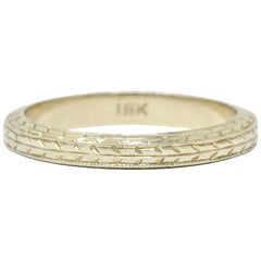 Art Deco 18 Karat White Gold Engraved Wheat Band Ring