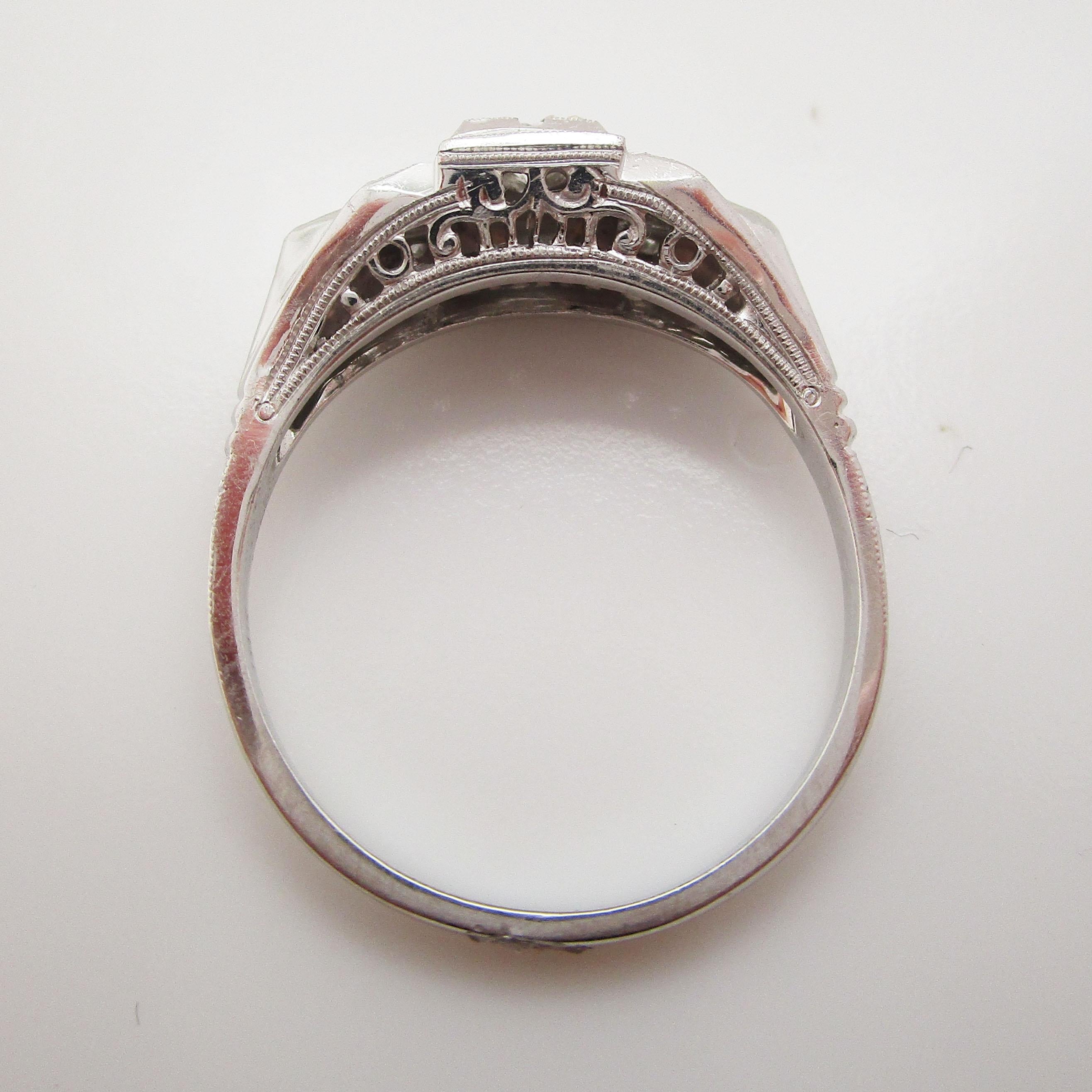 Art Deco 18 Karat White Gold Euro Cut Diamond Engagement Ring 5