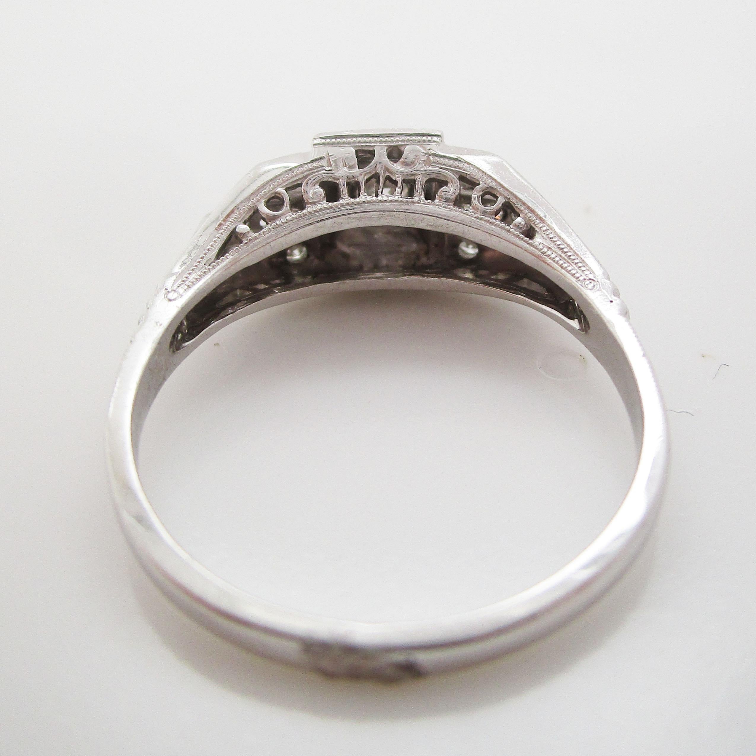 Art Deco 18 Karat White Gold Euro Cut Diamond Engagement Ring 7