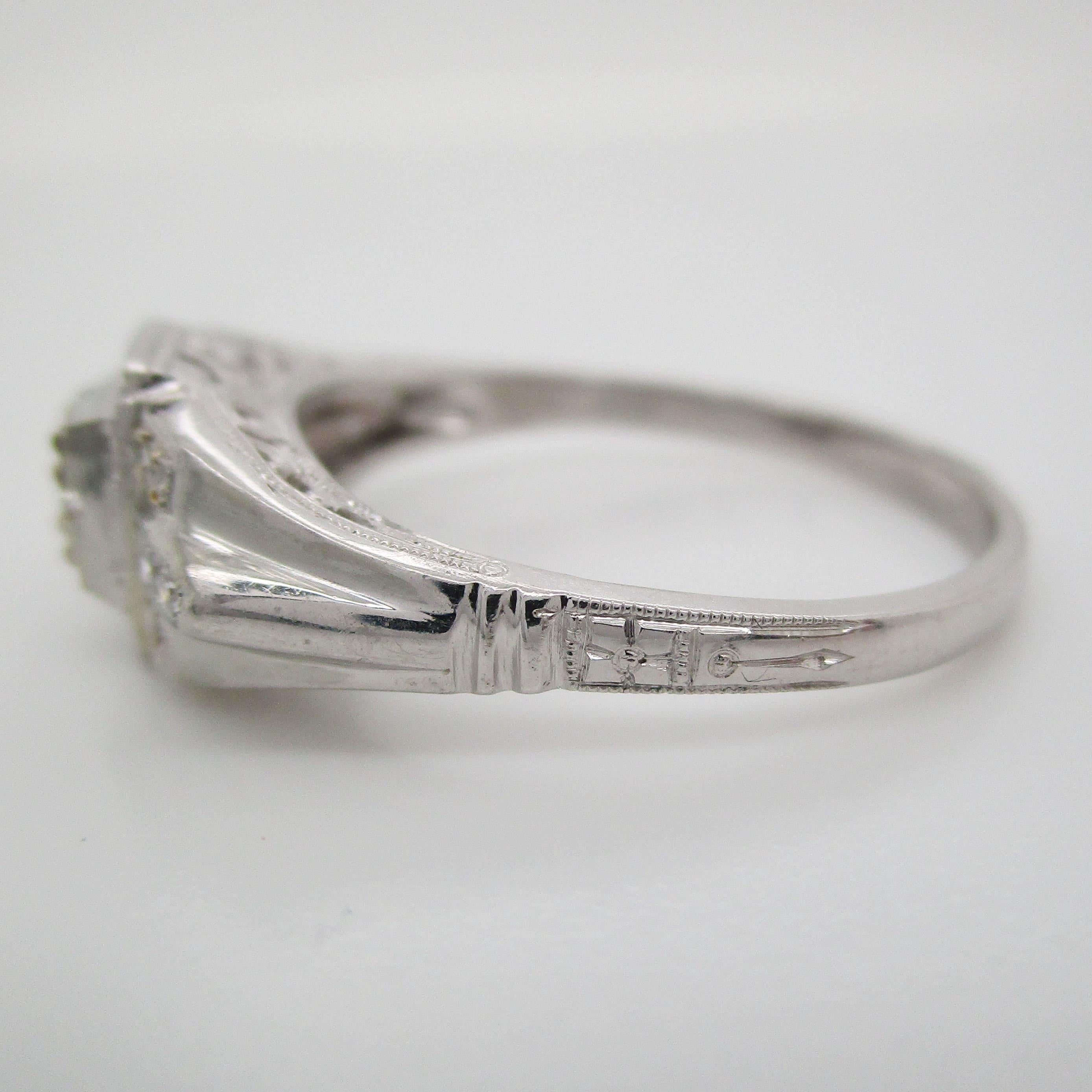 Art Deco 18 Karat White Gold Euro Cut Diamond Engagement Ring 2