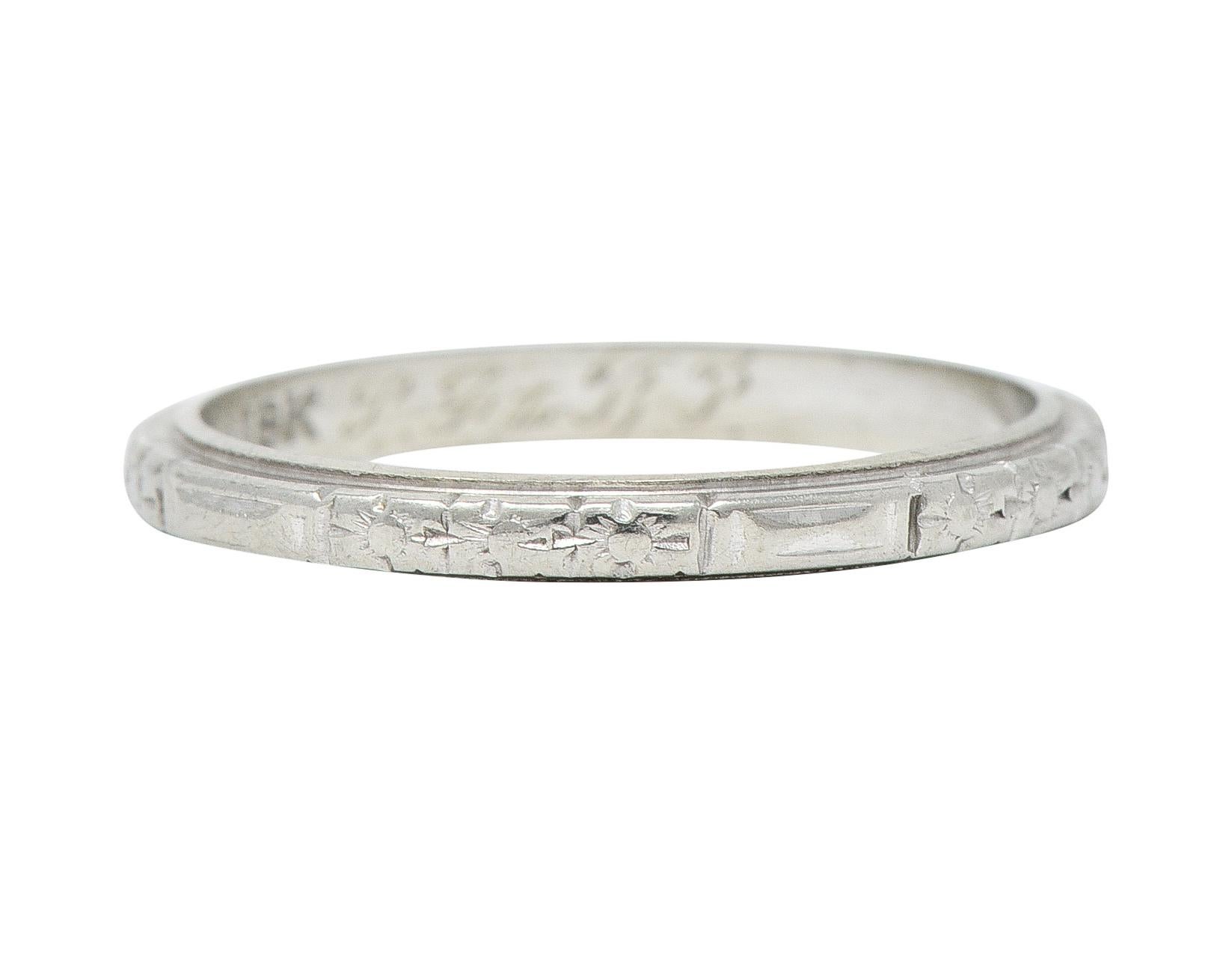 Women's Art Deco 18 Karat White Gold Floral Orange Blossom Wedding Band Ring For Sale