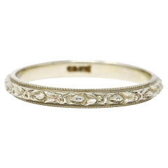 Art Deco 18 Karat White Gold Floral Wedding Band Ring