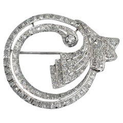 Art Deco 900 Platinum 2.50 Carat Old Cut Diamond Abstract Design Pin Brooch