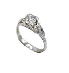 Art Deco 18 Karat White Gold Old European Cut Natural Diamond Engagement Ring