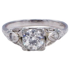 Art Deco 18 Karat White Gold Old European Cut Diamond Engagement Ring