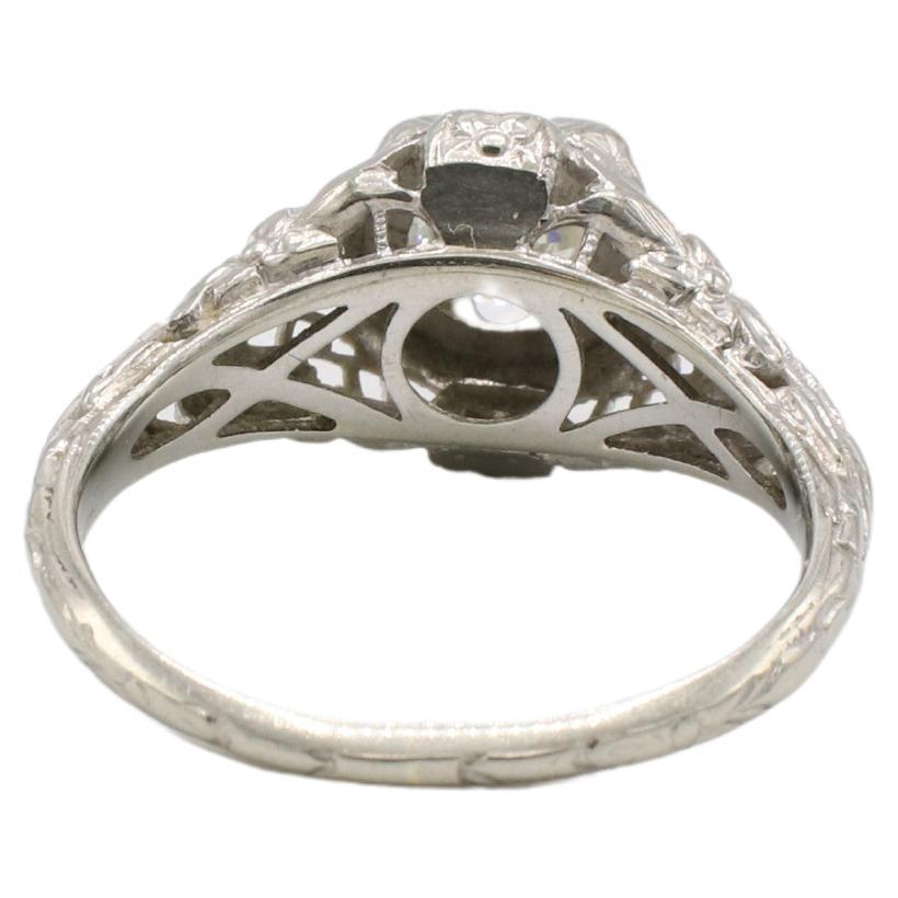Art Deco 18 Karat White Gold Old European Cut Natural Diamond Engagement Ring In Excellent Condition For Sale In  Baltimore, MD
