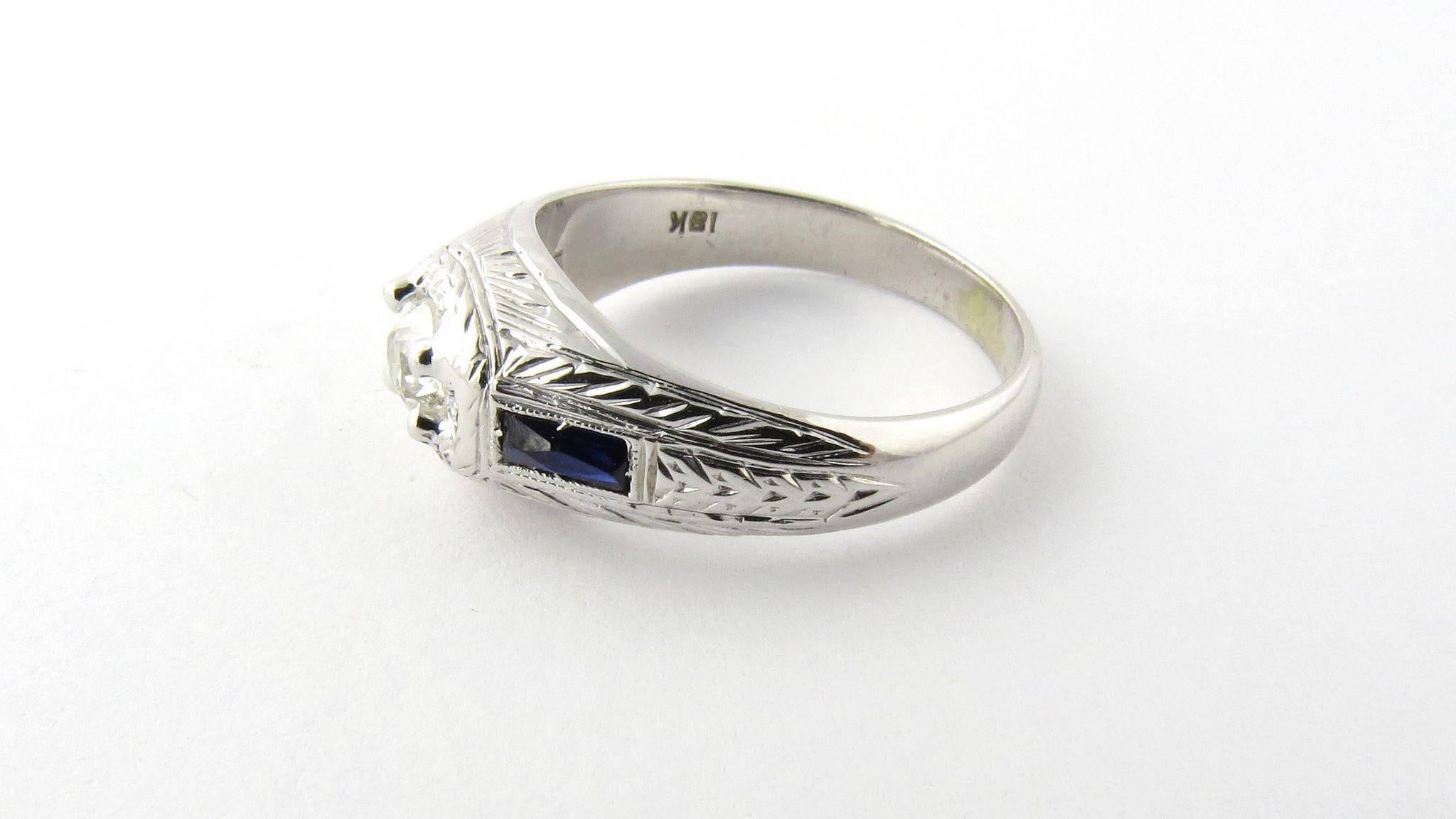 Women's Art Deco 18 Karat White Gold Old Mine Diamond and Sapphire Ring
