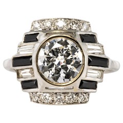 Art Deco 18 Karat White Gold Onyx 1.98 Carat Diamonds Ring