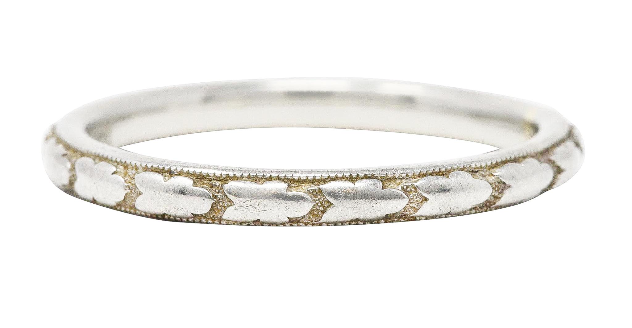 Women's or Men's Art Deco 18 Karat White Gold Orange Blossom Band Ring For Sale