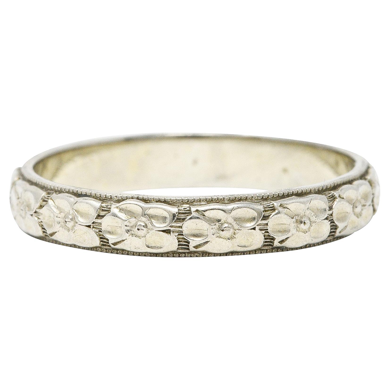 Art Deco Platinum Orange Blossom Unisex Wedding Band Ring at 1stDibs