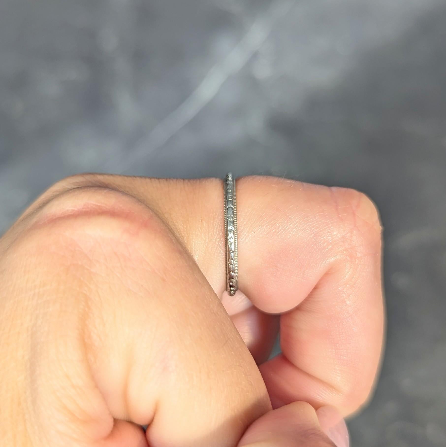 Art Deco 18 Karat White Gold Orange Blossom Vintage Stacking Band Ring For Sale 6