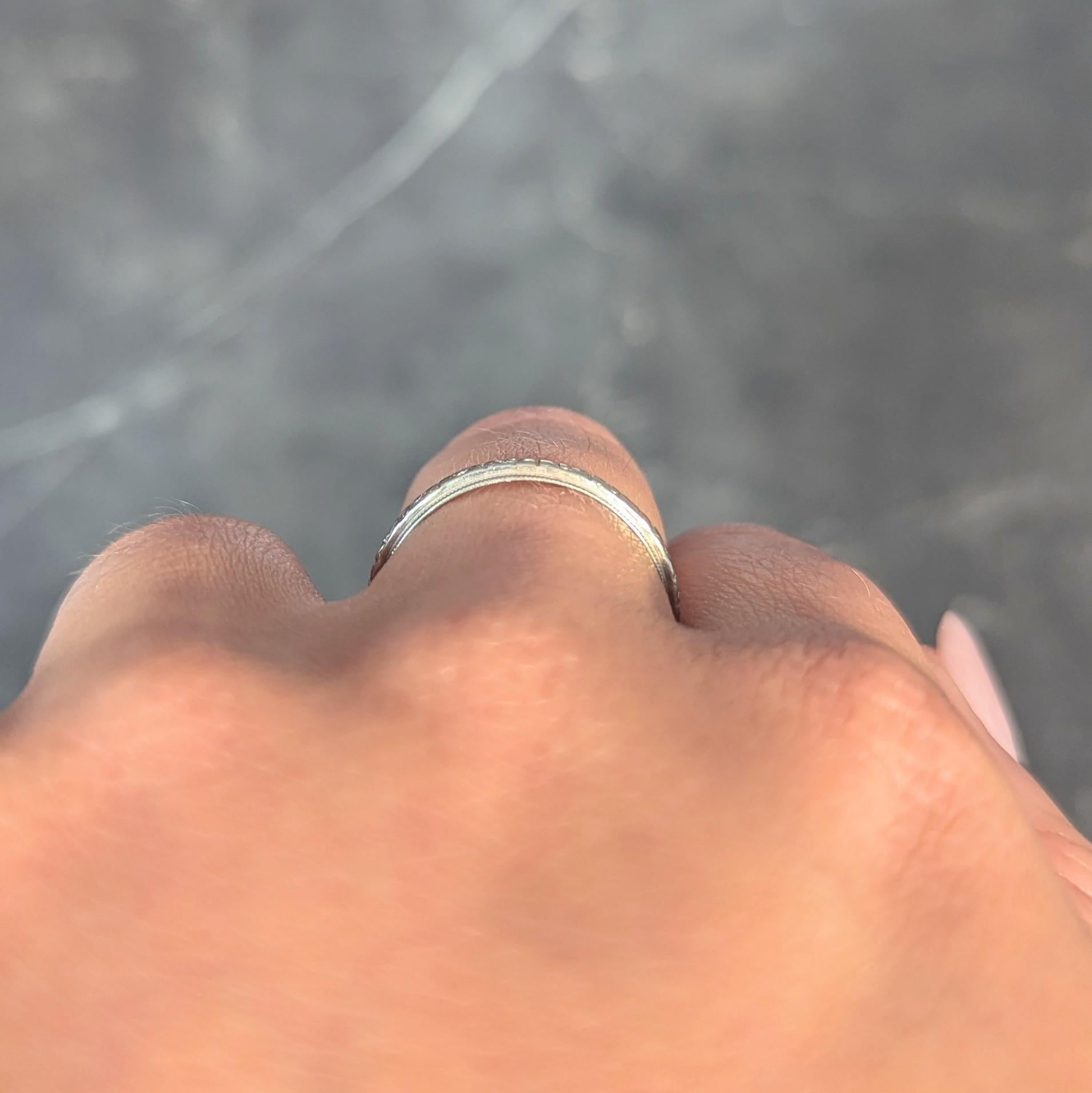 Art Deco 18 Karat White Gold Orange Blossom Vintage Stacking Band Ring For Sale 7