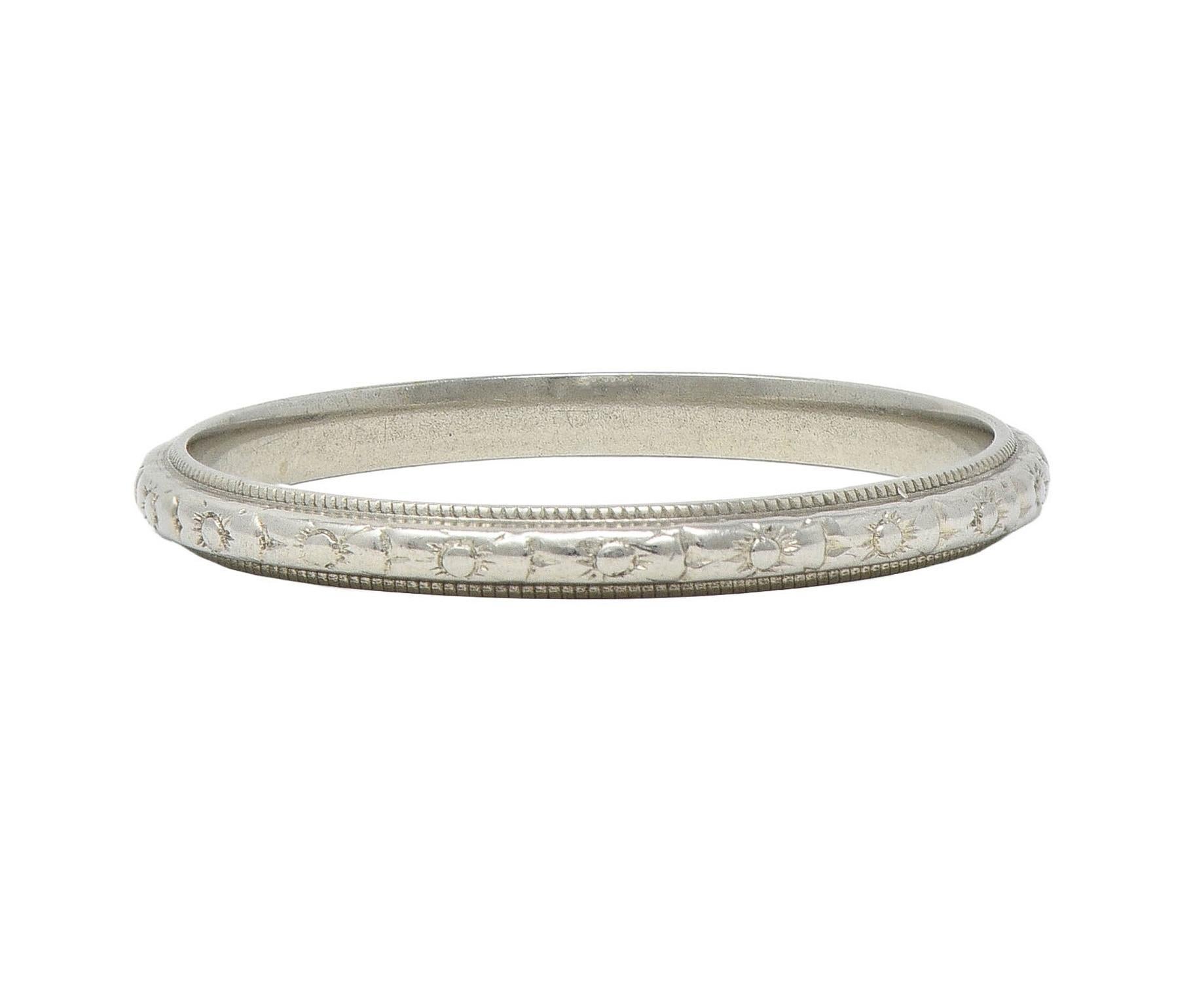 Women's Art Deco 18 Karat White Gold Orange Blossom Vintage Stacking Band Ring For Sale