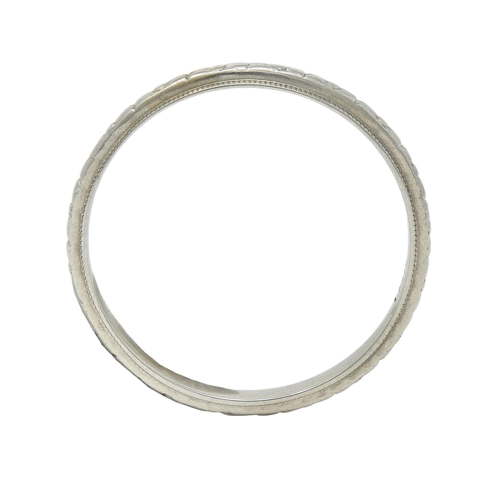 Art Deco 18 Karat White Gold Orange Blossom Vintage Stacking Band Ring For Sale 1