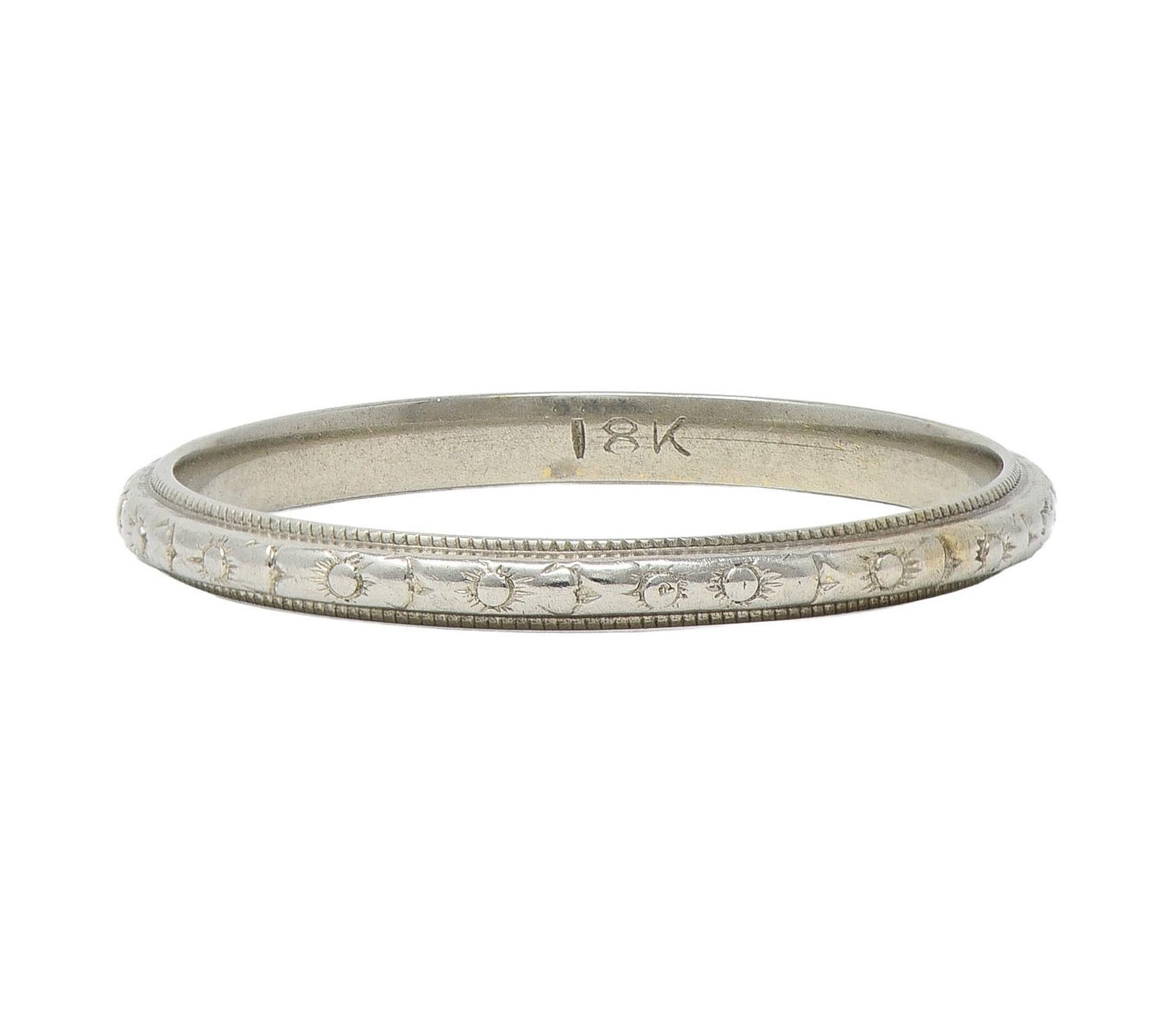 Art Deco 18 Karat White Gold Orange Blossom Vintage Stacking Band Ring For Sale 2
