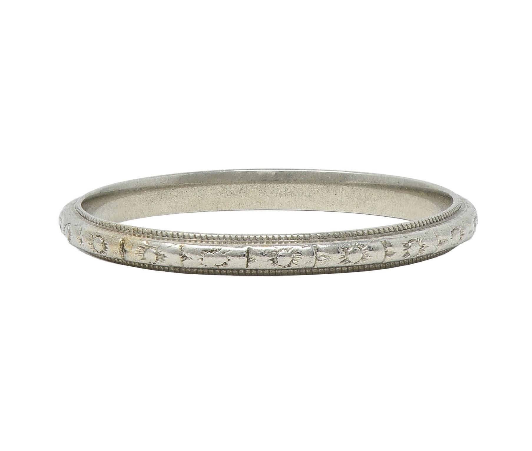 Art Deco 18 Karat White Gold Orange Blossom Vintage Stacking Band Ring For Sale 4
