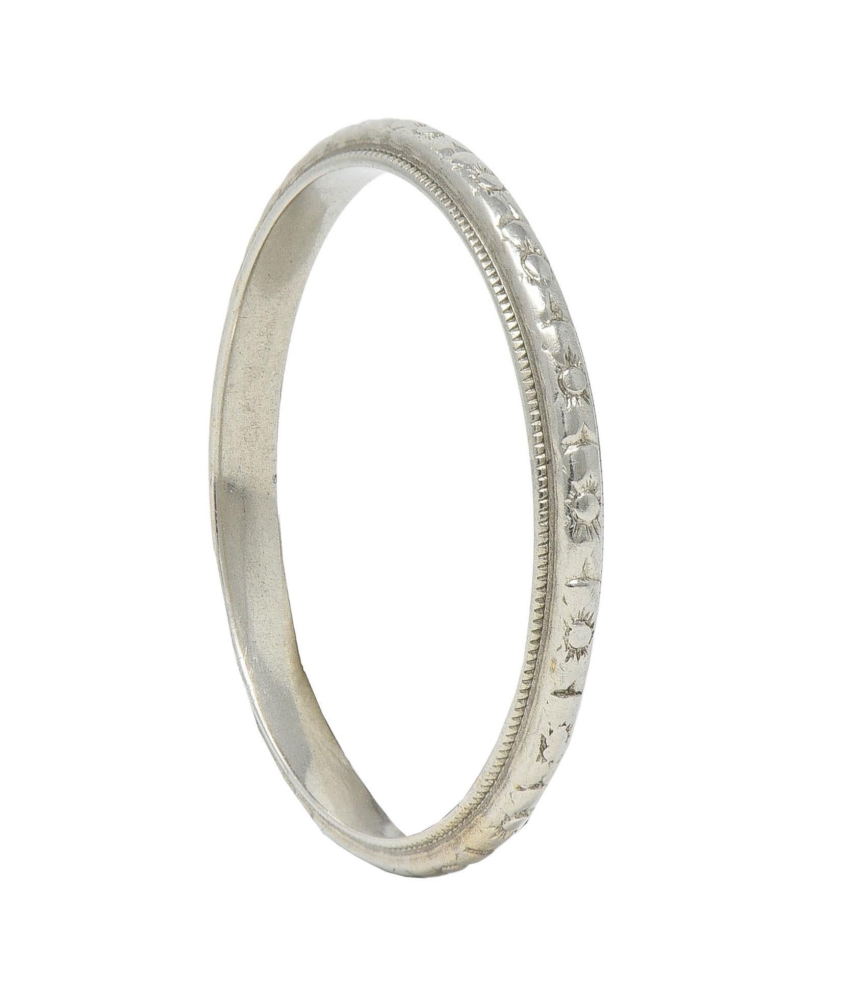 Art Deco 18 Karat White Gold Orange Blossom Vintage Stacking Band Ring For Sale 5